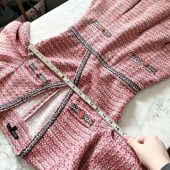 Maje Tweed Mini Dress V Neck with Ethnic Trim‎ women’s size 2 recycled polyester - Picture 15 of 16